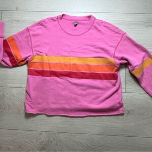 Aerie Women's Sweatshirt Pink Stripe Vintage Size Medium Oversized Pullover